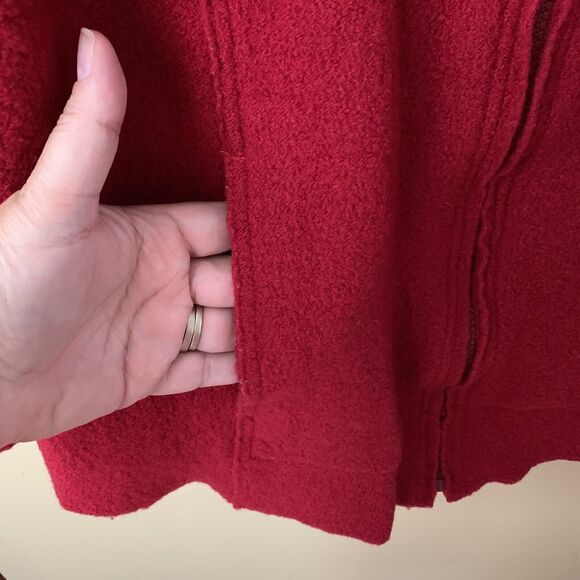 Hilary Radley 100% Wool Jacket Coat Size Large Red Pockets Mock Neck Zip Up A10 - Picture 3 of 7